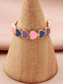 1pc Versatile Pink Heart Ring, Sweet Copper Open Heart Shape Ring, Creative European & American Style