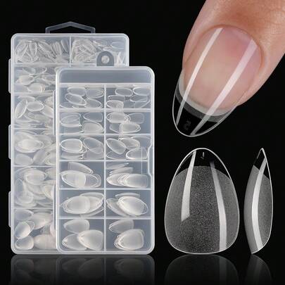 120/240/600 chiếc đầu móng tay ngắn màu hạnh nhân, gel mềm, trong suốt, phủ toàn bộ, nửa lì, đầu móng tay giả bằng acrylic, dùng để nối móng, làm móng tại nhà, dụng cụ làm móng, dụng cụ làm móng