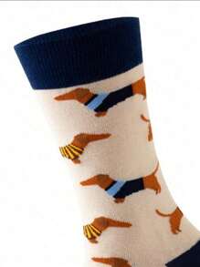 1 Pair Of Men Fun Personalized Animal Cartoon Funky Socks, Fall