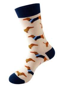 1 Pair Of Men Fun Personalized Animal Cartoon Funky Socks, Fall