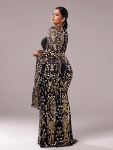 seomiscky Women Plus Size Elegant Contrast Sequin Bodycon Formal Evening Dress, Party Dress, Wedding Guest Dress,Gown - Gold - View 7