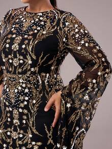 seomiscky Women Plus Size Elegant Contrast Sequin Bodycon Formal Evening Dress, Party Dress, Wedding Guest Dress,Gown - Gold - View 9