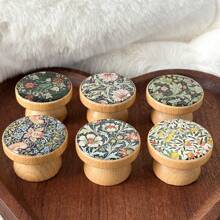 6Pcs Creative Handmade Beech Wood Engraved Beautiful Flower And Grass Art Pattern Bowl Shaped Furniture Handles With Screws Dresser Knob Kitchen Cabinet Pulls Wooden Single Hole Drawer Knobs