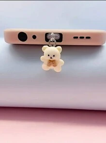 1 Set Mocha Brown Small Bear Design Silicone Anti-Dust Plug Compatible With Apple IPhone/Type-C/USB Interface