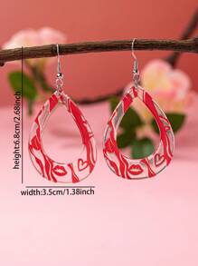 1 Pair Pink Acrylic Heart Shaped LOVE & Lips Design Earrings, Romantic Valentine's Day Jewelry Gift For Girlfriend/Wife Valentines,Mom,Mother,Mother's Day,Gift