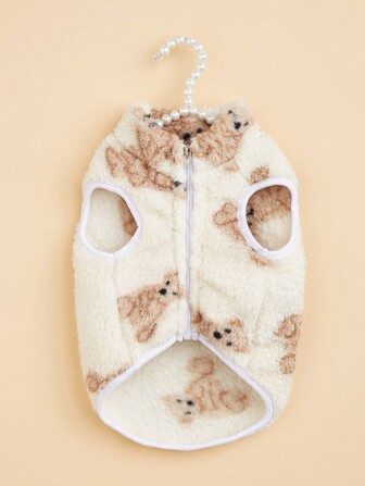 1pc Cute Cartoon Cat & Dog Pattern Universal Pet Vest, Fluffy Pet Sweater For Cats & Dogs, Autumn/Winter