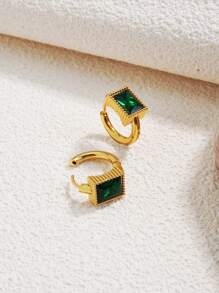 1 Par de Brincos de Argola de Aço Inoxidável Luxuosos e Elegantes com Decoração Cúbica de Zircônia Quadrada e Vidro, Adequado para Mulheres Usarem em Eventos Formais ou Looks da Moda, Também um Ótimo Presente para Ela