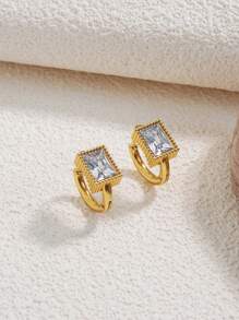 1 Par de Brincos de Argola de Aço Inoxidável Luxuosos e Elegantes com Decoração Cúbica de Zircônia Quadrada e Vidro, Adequado para Mulheres Usarem em Eventos Formais ou Looks da Moda, Também um Ótimo Presente para Ela