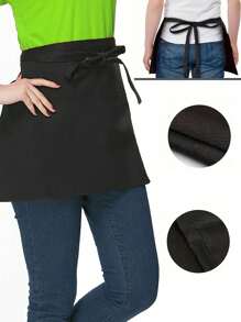 1pc Unisex Polyester Apron With 3 Pockets, Short HalfWaist Waiter Work Unifomm For Kitchen Supplies, HotelRestaurant Attendant Waist Apron, Kitchen Cooking BakingBib Apron, Chef Apron