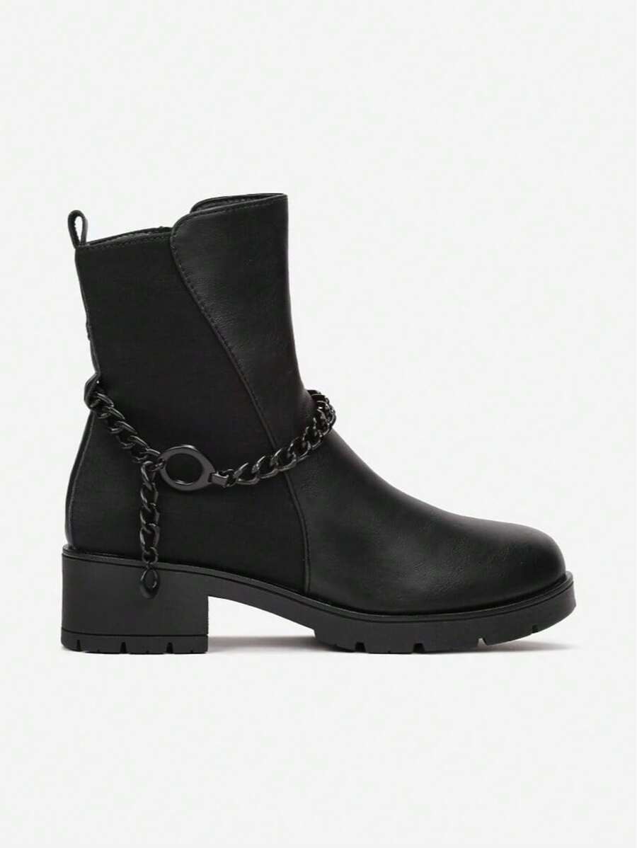 Women's Plain Color Ankle Boots, Simple And Practical Multipurpose Design - Black - View 1