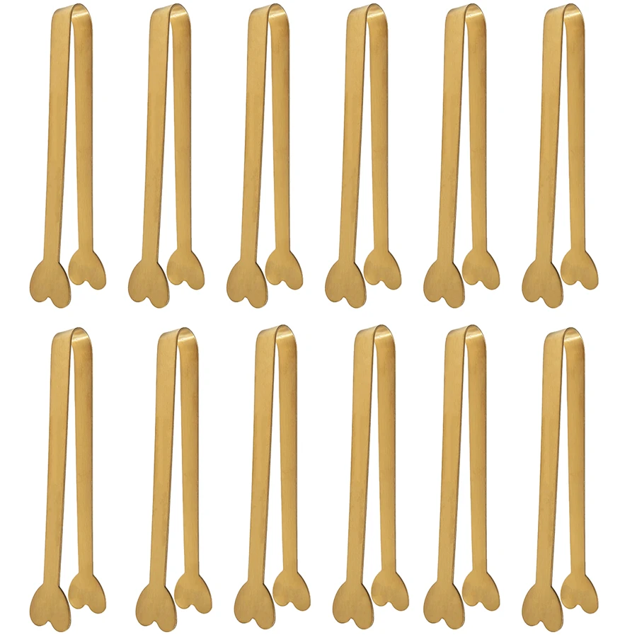 4/6PCS Luxurious Golden Mini Tongs, Heart-Shaped Sugar Cube Tongs, Stainless Steel Small Serving Tongs, Ice Tongs, Cute Tea Party Serving Tongs, Nice Gift, Suitable For Coffee Shops/Weddings/Bridal Showers/Housewarming Parties/Birthday Parties, Summer, Summer Sets, For Outdoor, Camping