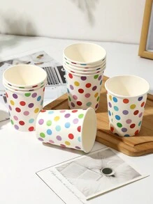 10/20/50pcs 纸杯 9oz，一次性咖啡杯，纸杯 9oz，彩色圆点热/冷饮饮水杯，适用于果汁或茶，节日派对家庭旅行，圣诞派对，生日派对，办公室派对 - 彩色 - 查看 1