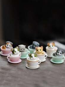 1pc Cat Design Random Cup Shaped Decoration Craft, Small Cute Art Decoration For Home Decor Best Gifts Birthday - Multicolor - View 1
