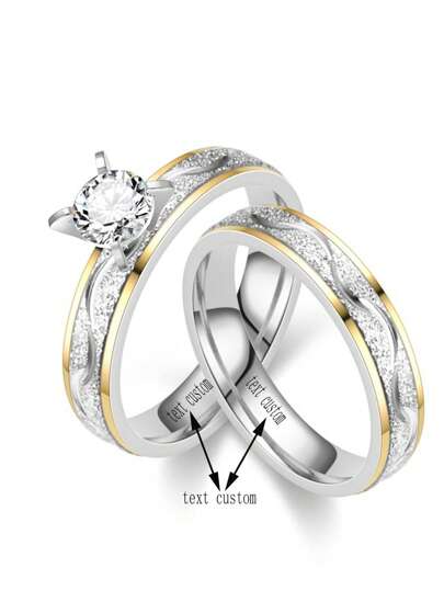 2 piezas Anillos de pareja de acero inoxidable de moda, anillo de diamante a dos colores de la versión coreana de la joyería popular que se puede personalizar con texto a medida