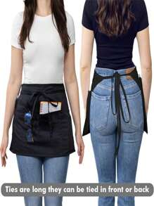 1pc Unisex Polyester Apron With 3 Pockets, Short HalfWaist Waiter Work Unifomm For Kitchen Supplies, HotelRestaurant Attendant Waist Apron, Kitchen Cooking BakingBib Apron, Chef Apron