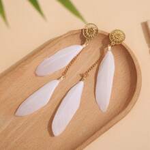 Feather Tassel Design Colorful Beaded Pendant Earrings, Bohemian Style Metal Jewelry Gift For Women