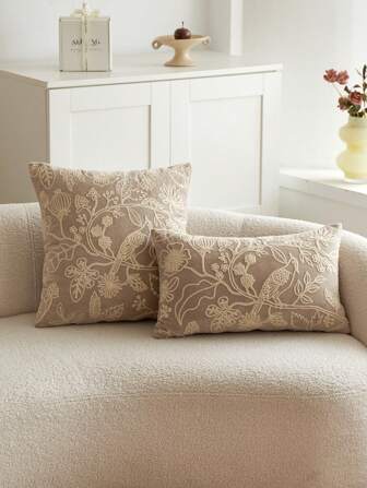 1 件花卉和鸟类刺绣毛绒靠垫套，适合室内装饰，适合所有季节，不含芯