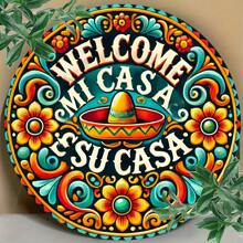 1 pieza de Letrero de bienvenida de metal "Mi Casa Su Casa" - Decoración de pared de arte popular mexicano floral de 8x8 pulgadas - Pieza de arte de metal, apta para el hogar, oficina, dormitorio, cocina, comedor, bar - Regalo de inauguración de la casa fácil de colgar (estilo de agujero aleatorio), decoración del hogar, decoración de habitación, decoración de pared