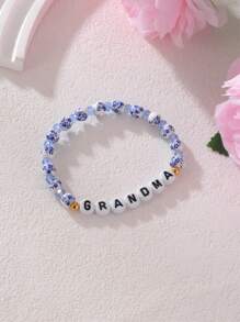 1 pièce Bracelet à cordon élastique en acier inoxydable 18K avec nom personnalisé et date de naissance, imitation porcelaine bleue et blanche. Convient comme cadeau de tous les jours/fête pour femmes. - Multicolore - Voir 3