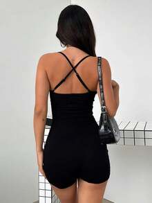 Women's Slim Fit Romper, Minimalist Design, Sexy And Comfortable - Black - View 3