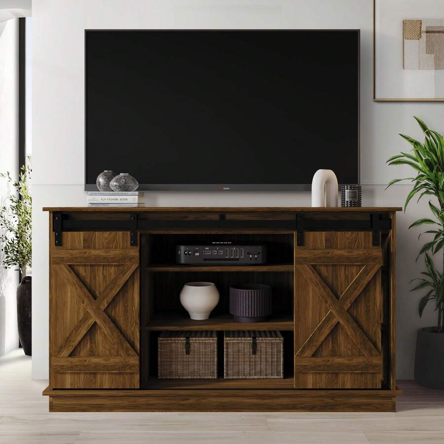 Consola vintage para TV de 54", apta para TVs de hasta 65", color marrón - Marrón - Ver 1