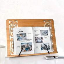 Bamboo Bookshelf, Adjustable Book Shelf Trays And Paper Clips - Portable Sturdy Lightweight Cookbook Stand - Textbooks And Books - Hollow Bamboo Wood - View 8