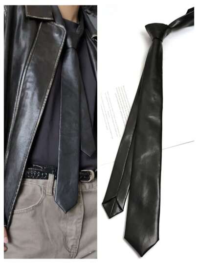 1pc PU Leather Necktie, Suitable For Street, Casual, Party And Gift Men Necktie