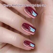 LYTTOA 1 件 15ml 卸除红色猫眼指甲油，新款水晶玻璃珍珠光泽迷你灯泡磁性猫眼胶，适合女性，DIY 家居美甲
