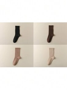 4 Pairs Women Seamless Ankle High Socks With Elastic Top, Daily Casual Slouchy Socks For Spring/Autumn, Fall