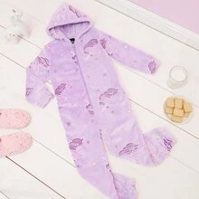 Glow In The Dark  Rainbow Unicorn Pyjama 3-14 Years Old - Purple - View 2