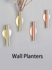 Wall Vase,Creative Iron Flower Vessel,Scandinavian Style Gold Wall Flower Vase,Living Room,No-Punch Wall Decoration,Entrance Wall Flower Arrangement Cylinder,Metal Flower Vase,Faux Plants Hanging Planter,Fake Flower Indoor Decoration Vase Gifts Birthday Graduation Home Decor Room Decor Glass Vase