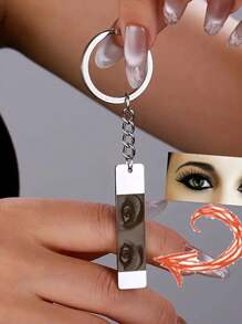 1pc Custom Personalized Eye Photo Stainless Steel Keychain - Rectangular Personalized Keychain With Ring Clasp, Suitable For Holidays And Daily Wear, Great For Valentine's Day Decoration And Gifting
