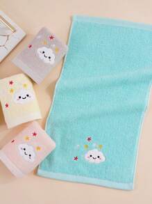 1/4pcs Small Cotton Face Towels, Rectangular, Cute Cartoon Cloud Embroidery Pattern, Absorbent Soft Quick-Dry, Suitable For Bathroom, Kitchen, Gifts, Travel, School, All Seasons