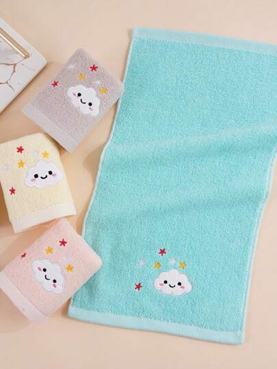 1/4pcs Small Face Towels, Rectangular, Cute Cartoon Cloud Embroidery Pattern, Absorbent Soft Quick-Dry, Suitable For Bathroom, Kitchen, Gifts, Travel, School, All Seasons,School,Back To School,Travel,Travel Essentials,Home Essentials,Towel,Skin Care