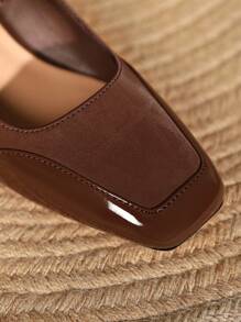 Sandalias con tacón de bloque de punta cuadrada, decoradas con strass y cierre de gancho y bucle, para uso casual y al aire libre, de moda con tacones altos para primavera y otoño - Marrón - Ver 3