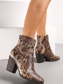 时尚复古蛇皮图案高跟踝靴