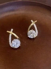 1 paire de boucles d'oreilles de luxe à la mode avec zircone en forme de goutte d'eau et design croisé. Conception haut de gamme exquise, convient