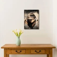 Charming Boat On Water Oil Painting - 11.8x15.7" Wooden Framed Canvas Wall Art For Living Room, Bedroom, Office, Or Hallway Decor, Perfect For Room Decor