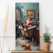 Room Decor 1pc Wooden Framed, Santa Is In The Bathtub, Wall Decorati Canvas Painting Wall Art Prints Poster, Decor For Home Gifts, Living Room, Bathroom, Bedroom