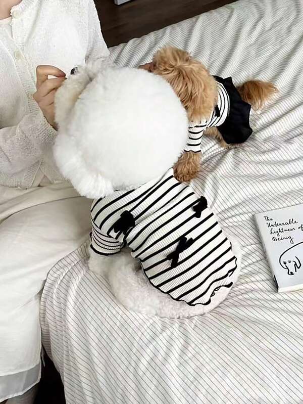 1pc Retro Couple Matching Bow Tied Dress For Poodle Teddy Bear Pet Cat, Spring/Summer