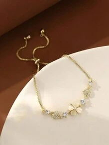 Sterling Silber Katzenauge Stein Herz-förmiger Kleeblatt Armband für Frauen, light Luxury, Nische Blumen Handschmuck, ziehbar und verstellbar Valentinstag