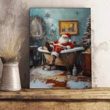 Room Decor 1pc Wooden Framed, Santa Is In The Bathtub, Wall Decorati Canvas Painting Wall Art Prints Poster, Decor For Home Gifts, Living Room, Bathroom, Bedroom
