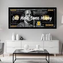 1pc,"Let's Make Some Money"USD 100 Wall Art,Vibrant A Stylish US Dollar Currency Bachelor Party Decor Room, Gold Style Aesthetic,Vintage Gothic Dark Poster Printing, Minimalism Canvas Painting, Suitable For Home Decoration, Bar Cart,Cafe, Patio,Birthday Gift,Living Room, Bedroom, Living Room, Home Office, Kitchen,Bathroom Decoration, The Perfect Gift For Your Friends,Wall Decoration20*40 Inch, Unframed Gifts Graduation