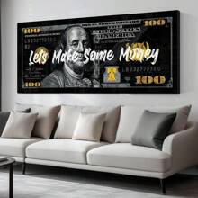 1pc,"Let's Make Some Money"USD 100 Wall Art,Vibrant A Stylish US Dollar Currency Bachelor Party Decor Room, Gold Style Aesthetic,Vintage Gothic Dark Poster Printing, Minimalism Canvas Painting, Suitable For Home Decoration, Bar Cart,Cafe, Patio,Birthday Gift,Living Room, Bedroom, Living Room, Home Office, Kitchen,Bathroom Decoration, The Perfect Gift For Your Friends,Wall Decoration20*40 Inch, Unframed Gifts Graduation