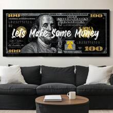 1pc,"Let's Make Some Money"USD 100 Wall Art,Vibrant A Stylish US Dollar Currency Bachelor Party Decor Room, Gold Style Aesthetic,Vintage Gothic Dark Poster Printing, Minimalism Canvas Painting, Suitable For Home Decoration, Bar Cart,Cafe, Patio,Birthday Gift,Living Room, Bedroom, Living Room, Home Office, Kitchen,Bathroom Decoration, The Perfect Gift For Your Friends,Wall Decoration20*40 Inch, Unframed Gifts Graduation