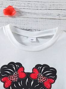 Tween Girl Cartoon Character & Letter Print Short Sleeve T-Shirt