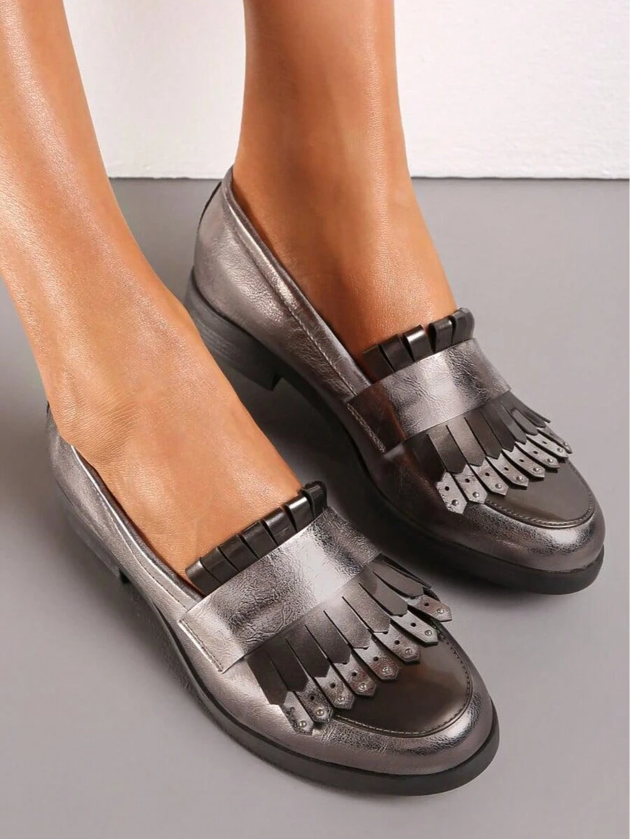 Mocassins à franges pour femmes, casual mode pour un port quotidien - Gris - Voir 1