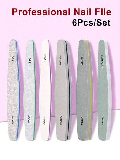 6Pcs/Set Professional Nail Files And Buffers Set For Acrylic Gel Nail And Natural Nail Double Sided Emery Boards Nail File And Buffer Washable Nail Buffer File Polisher 100/150/180/220/240/280/1000/4000 Grit