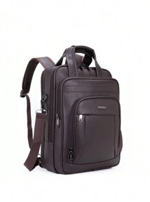 Men's Leather Backpack School Notebook Anti-Theft Zipper On The Back USB Cable ACO Brand A-2015 - Rust Brown - View 3