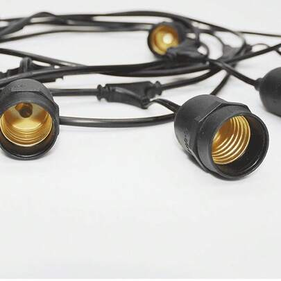 Varal de Luzes Cordão de Iluminação cordinno 10 Soquetes Preto 10m - 110/220V